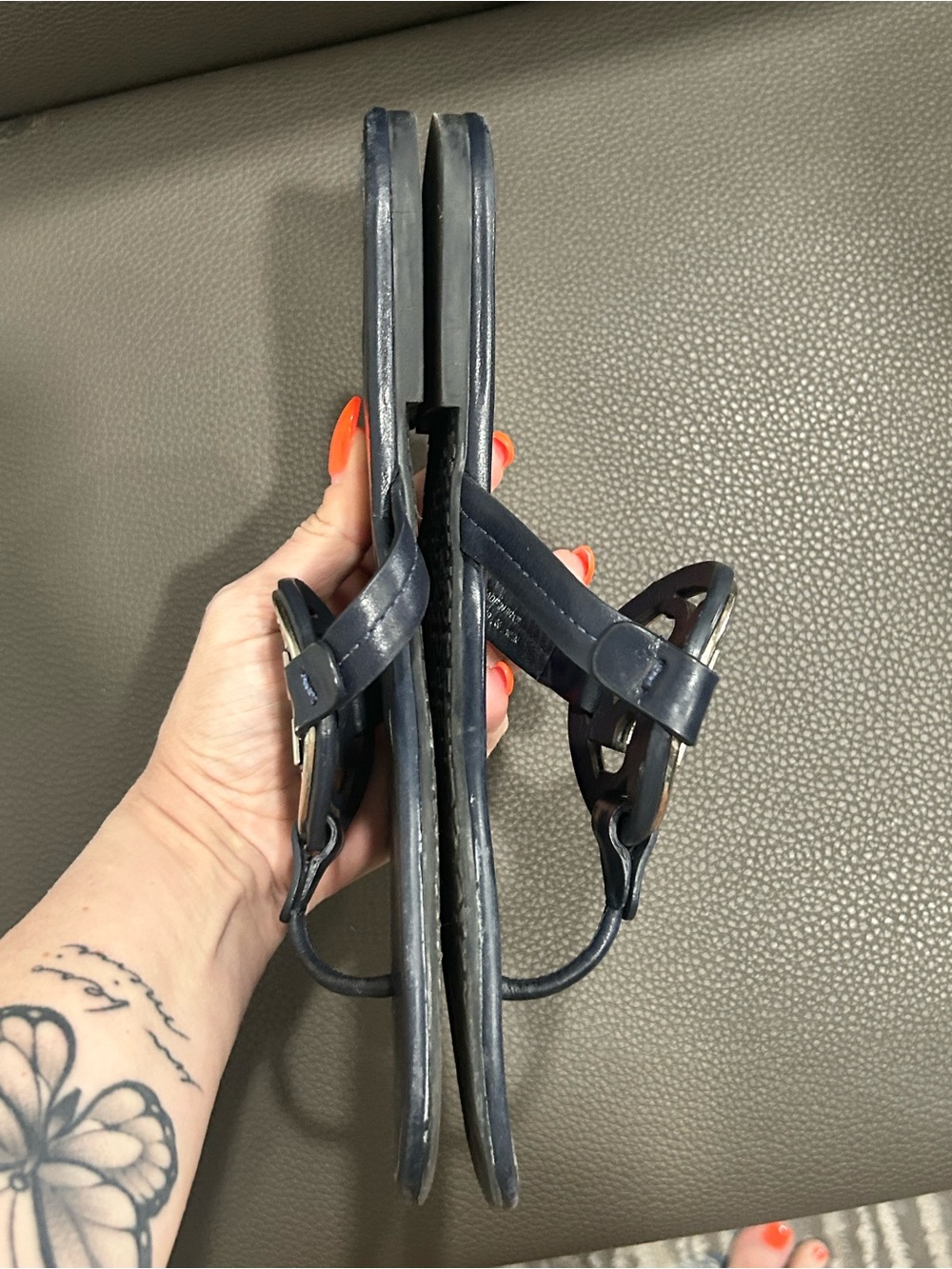 Tory Burch Navy Leather Miller Sandals - Picture 7 of 10